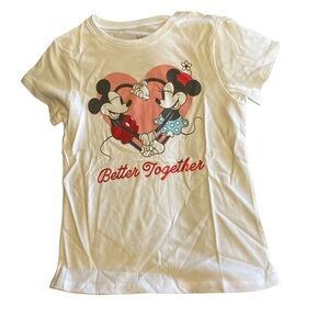 Disney Kids Better Together White Tee with Mickey and Minnie Heart Design.